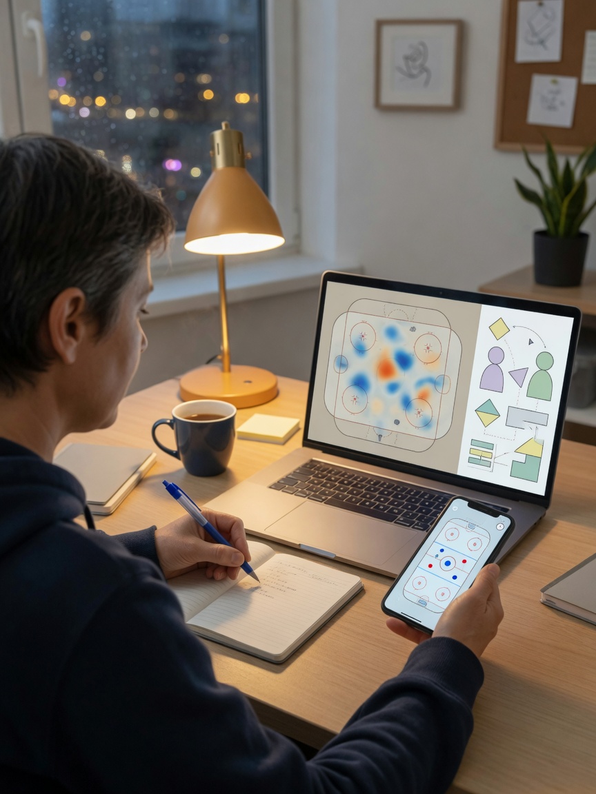 Beginner analyzing NHL stats and odds at home office for 1xBet guide